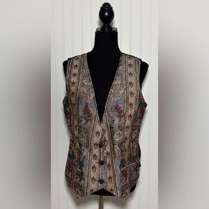 Vintage White Stag Vest Autumn Leaves Tapestry Tailored Rustic Size Large 12